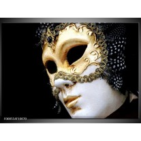 Glas schilderij Masker | Wit, Goud, Zwart 