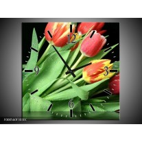 Wandklok op Canvas Tulpen | Kleur: Rood, Geel, Groen | F000560C