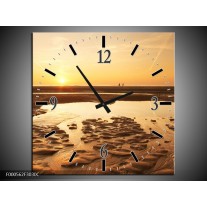 Wandklok op Canvas Strand | Kleur: Bruin, Geel, Goud | F000562C