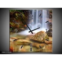 Wandklok op Canvas Waterval | Kleur: Wit, Grijs, Bruin | F000572C