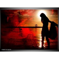 Foto canvas schilderij Vrouw | Rood, Zwart, Wit 