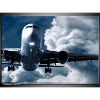 Foto canvas schilderij Vliegtuig | Blauw, Grijs, Wit 