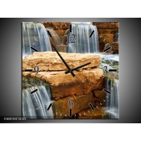 Wandklok op Canvas Waterval | Kleur: Grijs, Bruin, Wit | F000594C