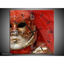 Wandklok op Canvas Masker | Kleur: Rood, Goud, Zwart | F000648C