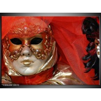 Glas schilderij Masker | Rood, Goud, Zwart 