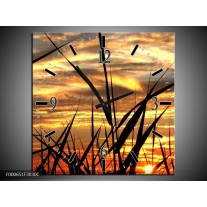 Wandklok op Canvas Zonsondergang | Kleur: Zwart, Grijs, Geel | F000651C