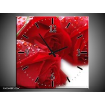 Wandklok op Canvas Roos | Kleur: Rood, Wit, Groen | F000668C