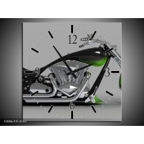 Wandklok op Canvas Motor | Kleur: Groen, Grijs, Zwart | F000670C