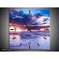 Wandklok op Canvas Zonsondergang | Kleur: Paars, Blauw, Wit | F000676C