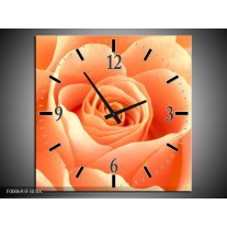 Wandklok op Canvas Roos | Kleur: Oranje, Creme, Wit | F000693C