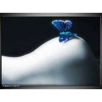 Glas schilderij Vlinder | Blauw, Wit, Zwart 