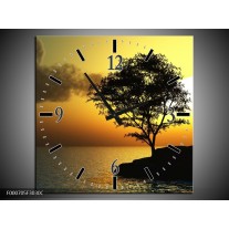 Wandklok op Canvas Zonsondergang | Kleur: Zwart, Geel, Grijs | F000705C