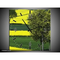 Wandklok op Canvas Boom | Kleur: Groen, Geel, Wit | F000889C