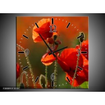 Wandklok op Canvas Klaproos | Kleur: Rood, Groen | F000893C