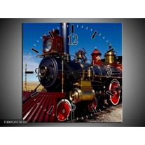 Wandklok op Canvas Trein | Kleur: Rood, Blauw, Goud | F000924C