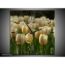 Wandklok op Canvas Tulp | Kleur: Geel, Wit, Groen | F000946C