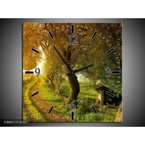 Wandklok op Canvas Bomen | Kleur: Groen, Geel, Wit | F000972C