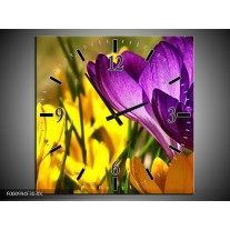 Wandklok op Canvas Krokus | Kleur: Geel, Paars, Groen | F000994C