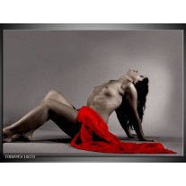 Foto canvas schilderij Vrouw | Rood, Zwart, Grijs 