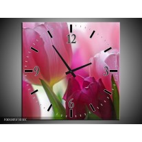 Wandklok op Canvas Tulp | Kleur: Rood, Groen, Wit | F001005C