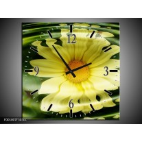 Wandklok op Canvas Bloem | Kleur: Groen, Geel, Wit | F001007C