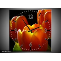 Wandklok op Canvas Tulpen | Kleur: Rood, Geel, Oranje | F001009C