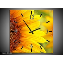 Wandklok op Canvas Zonnebloem | Kleur: Geel, Bruin | F001011C