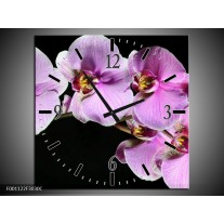 Wandklok op Canvas Orchidee | Kleur: Zwart, Paars, Wit | F001122C