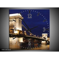 Wandklok op Canvas Brug | Kleur: Blauw, Wit | F001130C