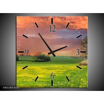 Wandklok op Canvas Landschap | Kleur: Groen, Geel, Paars | F001140C