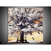 Wandklok op Canvas Boom | Kleur: Wit, Geel, Zwart | F001159C