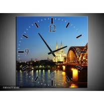 Wandklok op Canvas Brug | Kleur: Bruin, Blauw, Bruin | F001167C