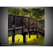 Wandklok op Canvas Brug | Kleur: Groen, Grijs | F001170C