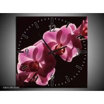 Wandklok op Canvas Orchidee | Kleur: Paars, Wit, Zwart | F001178C