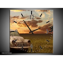 Wandklok op Canvas Auto | Kleur: Grijs, Geel | F001192C