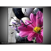 Wandklok op Canvas Bloem | Kleur: Geel, Paars, Wit | F001194C