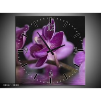 Wandklok op Canvas Orchidee | Kleur: Paars, Zwart | F001231C