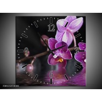 Wandklok op Canvas Orchidee | Kleur: Paars, Zwart, Wit | F001232C