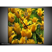 Wandklok op Canvas Tulpen | Kleur: Geel, Groen | F001272C