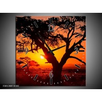 Wandklok op Canvas Zonsondergang | Kleur: Zwart, Geel, Rood | F001288C