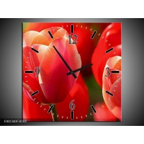 Wandklok op Canvas Tulpen | Kleur: Rood, Wit, Zwart | F001300C