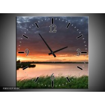 Wandklok op Canvas Zonsondergang | Kleur: Wit, Geel, Paars | F001332C