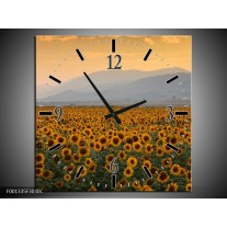 Wandklok op Canvas Zonnebloemen | Kleur: Geel, Bruin, Grijs | F001335C