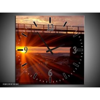 Wandklok op Canvas Zonsondergang | Kleur: Geel, Oranje, Zwart | F001393C