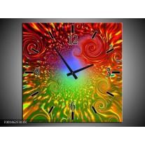 Wandklok op Canvas Abstract | Kleur: Groen, Rood, Geel | F001462C