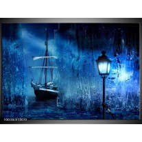 Glas schilderij Boot | Blauw, Wit, Zwart 