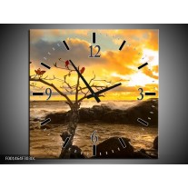 Wandklok op Canvas Zee | Kleur: Geel, Wit, Bruin | F001464C