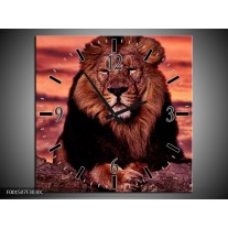 Wandklok op Canvas Leeuw | Kleur: Paars, Bruin, Zwart | F001507C