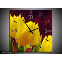 Wandklok op Canvas Tulpen | Kleur: Geel, Bruin, Groen | F001511C