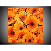 Wandklok op Canvas Bloemen | Kleur: Oranje, Zwart | F001559C